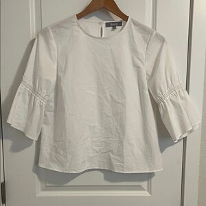 Marled White Ruffle Sleeve Blouse